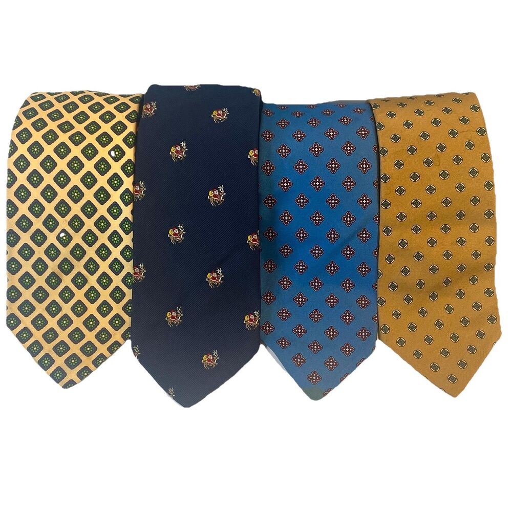 Brooks Brothers Tie Lot Silk Vintage Made In England Makers Blue Gold Santa
